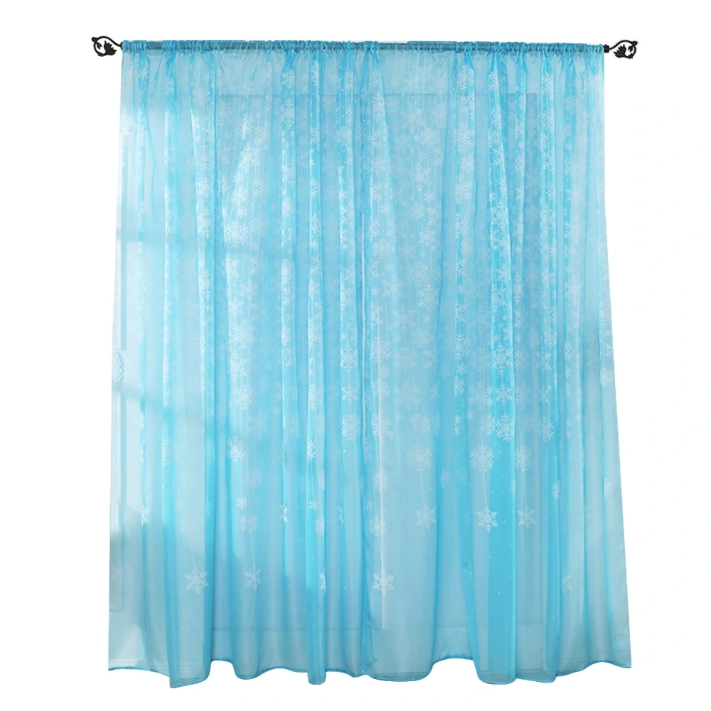 Snowflake Pattern Transparent Printed Window Curtain Voile Sheer Panels for Bedroom Living RoomSky Blue