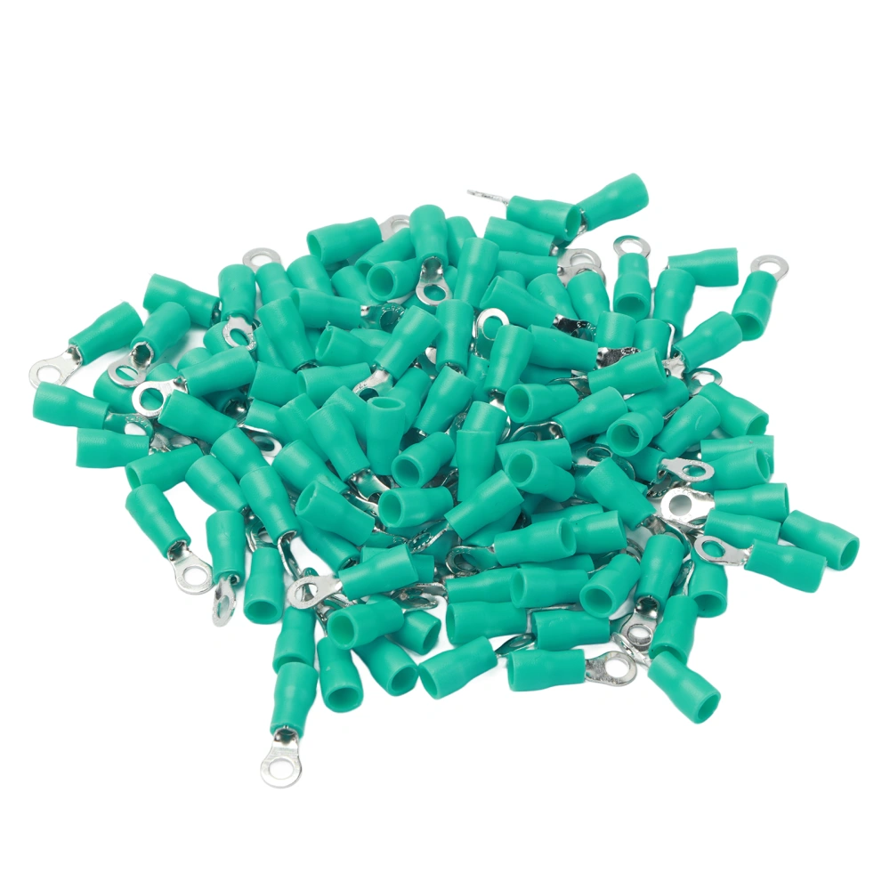 100Pcs Pre Insulated Ring Crimp Terminals Copper PVC Wire Connector for Machinery AWG 22‑16RV1.25‑3 Green