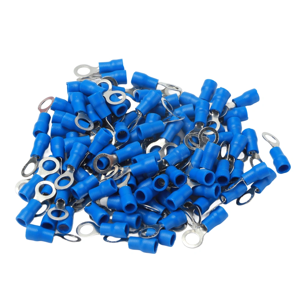 100Pcs Pre Insulated Ring Crimp Terminals Copper PVC Wire Connector for Machinery AWG 22‑16RV1.25‑5 Blue