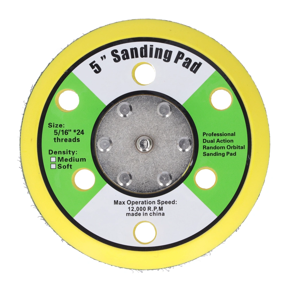 5in Sanding Pad 5/16‑24 Hook and Loop PU Backing Plate Pneumatic Sander Buffer 12000RPM