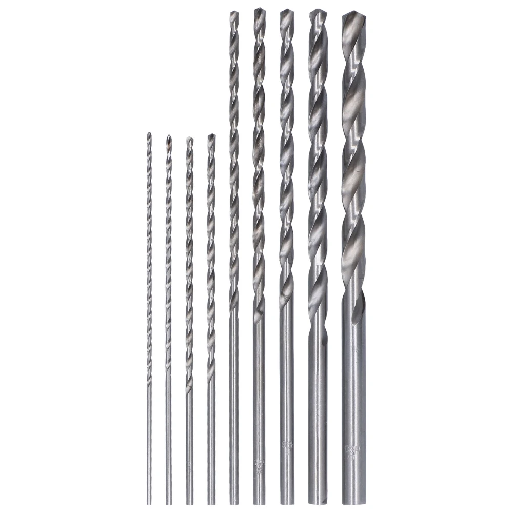 9Pcs Twist Drill Bit Extra Long High Speed Steel Drilling Tool Set Kit for Plastic Wood