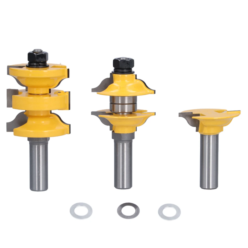 3Pcs Rail Stile Router Bit Door Frame Tenon Cutting Set Woodworking Milling Cutter 1/2in Shank