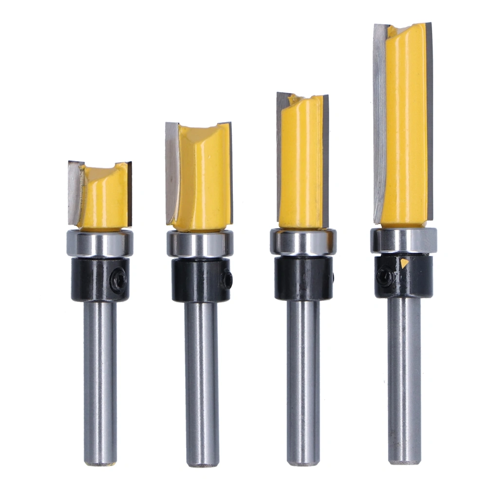 4Pcs Trim Hinge Router Bit Round Silver Yellow 1/4in Shank Flush Trims Tenon Cutter