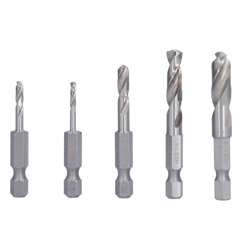 5 Pcs Drill Bits Set Durable High Speed Steel Hex Shank Short Drill Bits for Machining Drilling