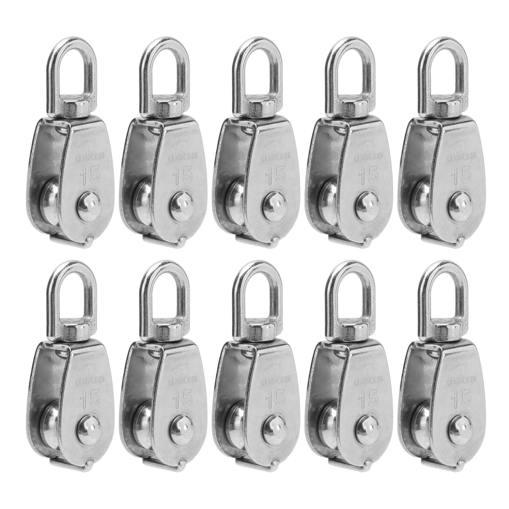 10Pcs Single Pulley Block Crane Stainless Steel Wire Rope Lifting Hook Hanging Towing WheelM15