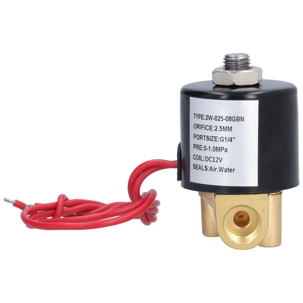 Solenoid Valve 2 Way Direct Acting 0‑1.0MPa Pressureless Start 1/4in Connection Electric Solenoid ValveDC 12V