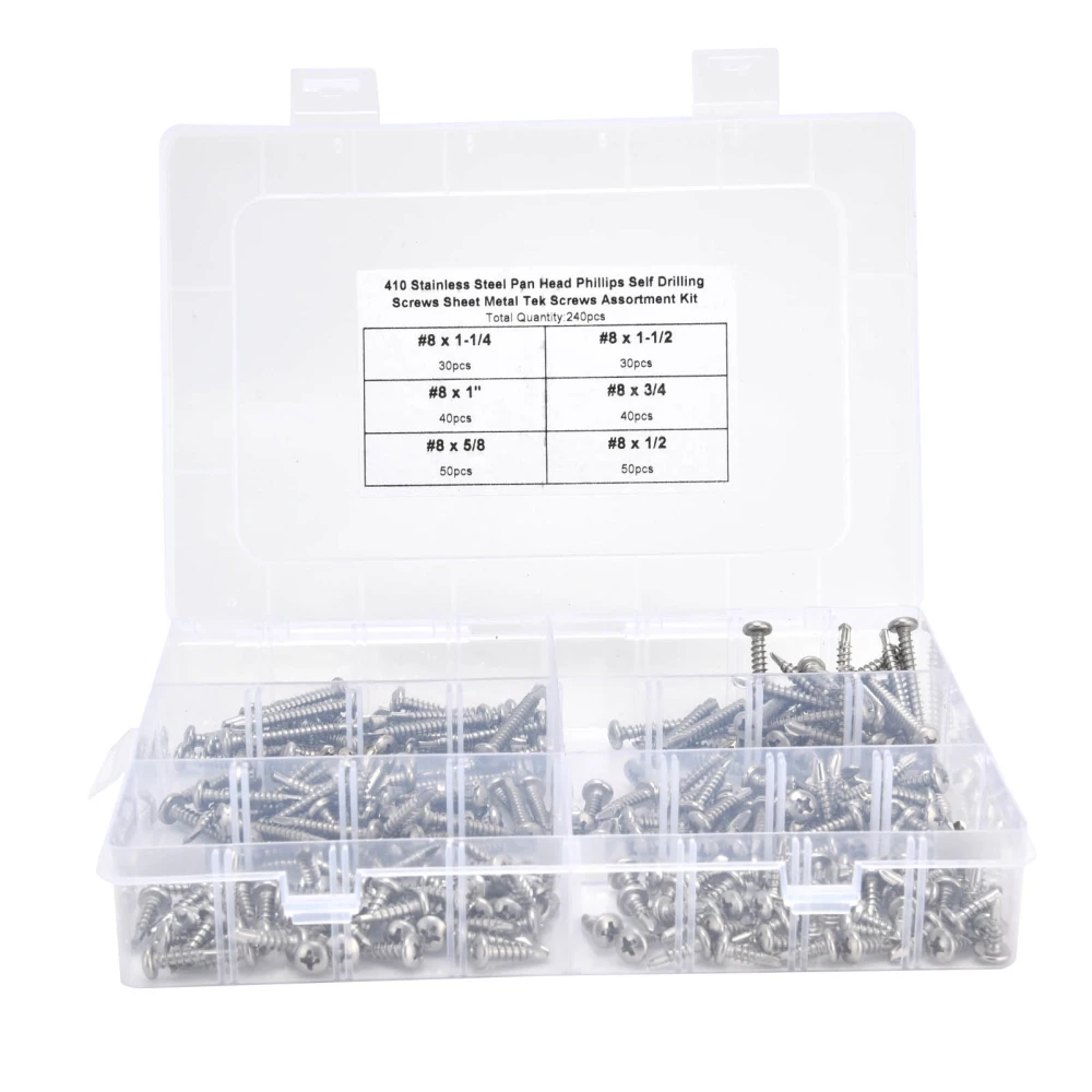 240Pcs SelfDrilling Screw Cross Pan 410 Stainless Steel Industrial Fastener Hardware #8