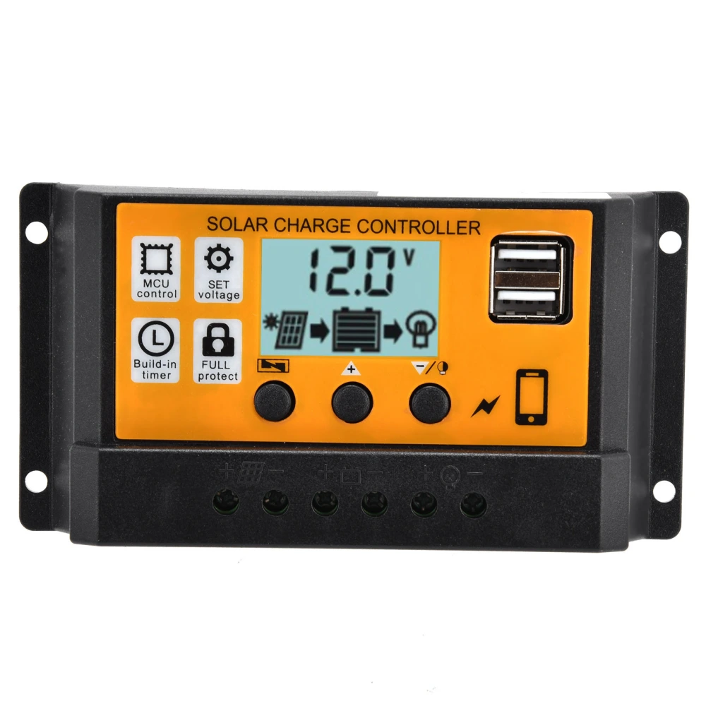 Smart Charge Controller Solar Panel Dual USB 3‑Stage PWM Charging Control Regulator 12V/24V20A