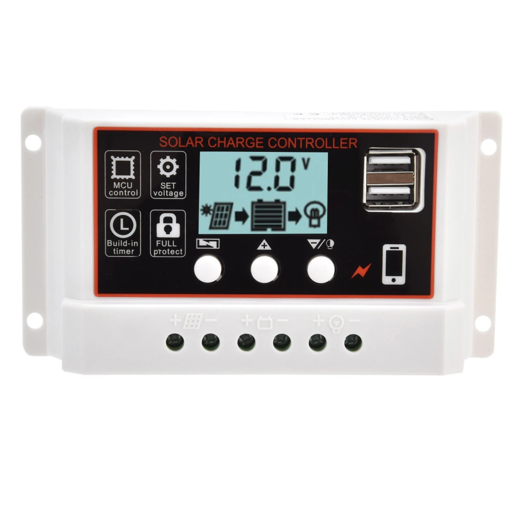 Solar Panel Controller Smart Dual USB Battery PWM Charge Discharge Control Device 12V/24V20A