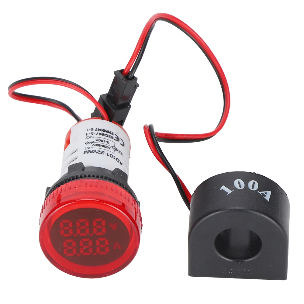 Current Signal Indicator Universal 2‑Display Round Lamp Light 60~500V AC AD101‑22VAMRed