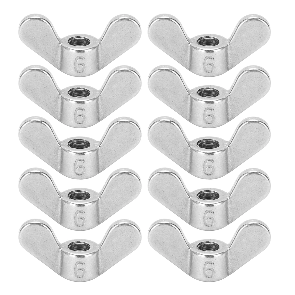 10Pcs Wing Nuts 304 Stainless Steel M6 Butterfly Fastener Parts Assorted Kits for Machinery