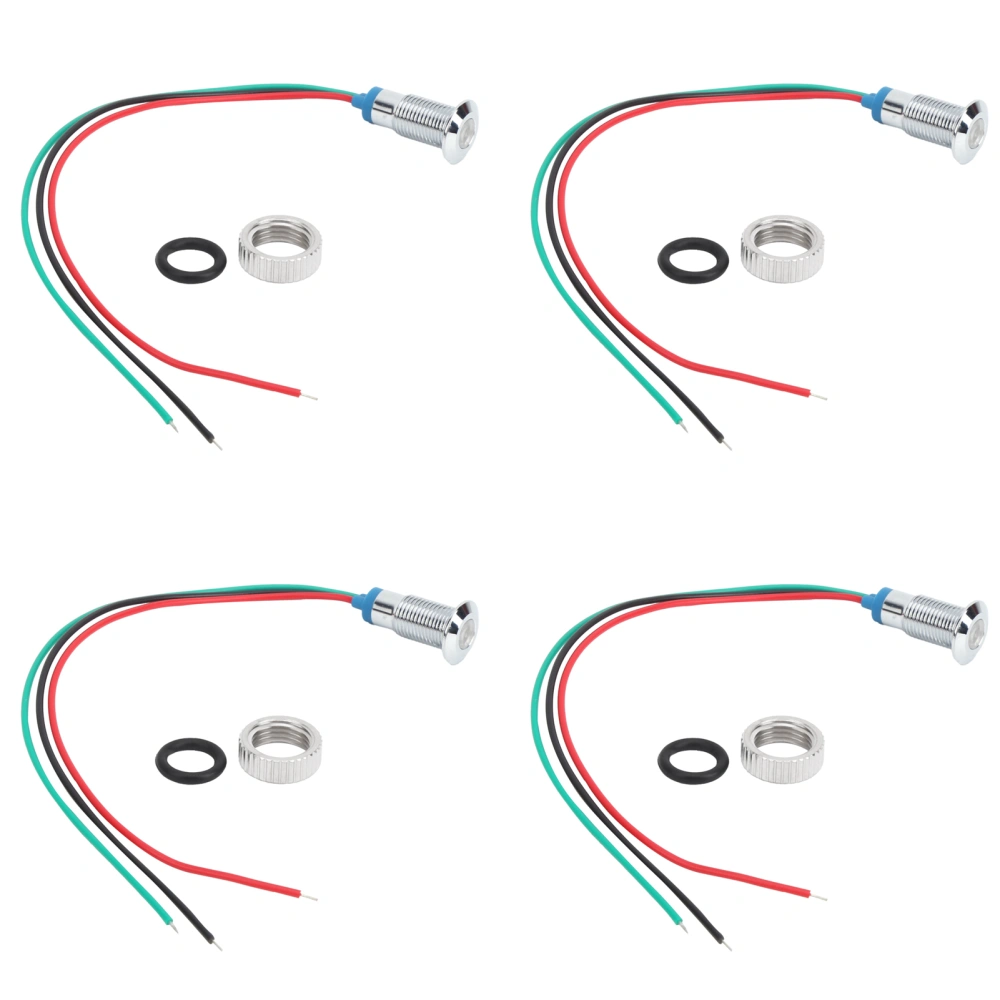 4 Sets PreWired Round LEDs 2Color Waterproof Metal Lights Common Cathod 8mm 36V(Red and Green )