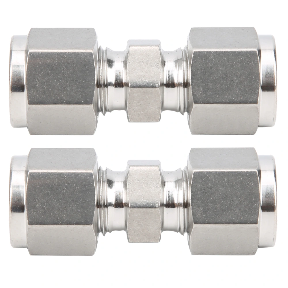 2Pcs 316 Stainless Steel Compression Fitting Straight DoubleFerrule Tube Adapter(Ф8 )