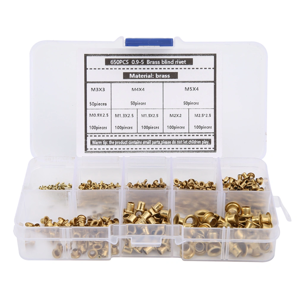 650Pcs Brass Eyelets Rivets Hollow Metal Buttonhole Classification Kit Hardware Accessories