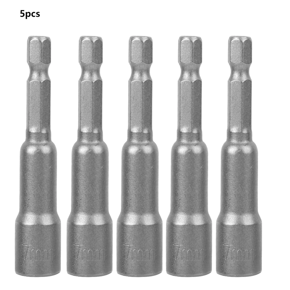 5pcs Magnetic Hex Socket Tool Steel Electric Screwdriver Magnetic Drill Bit Adapter 7mm