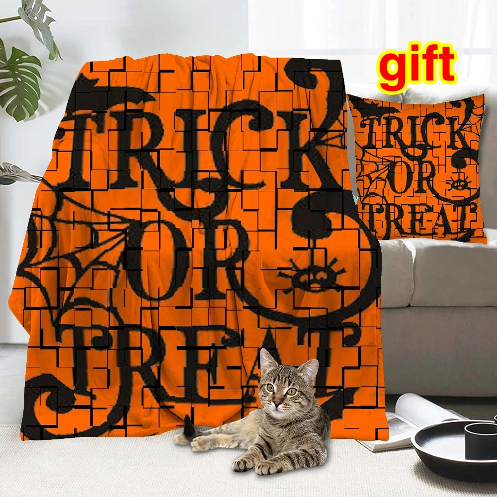 Halloween Blanket with Pillow Case,, Blanket for Bedroom Living Room Dorm Man Cave,#021,32x48''