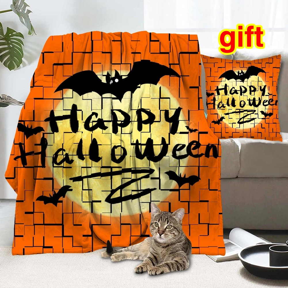 Halloween Blanket with Pillow Case,, Blanket for Bedroom Living Room Dorm Man Cave,#028,32x48''