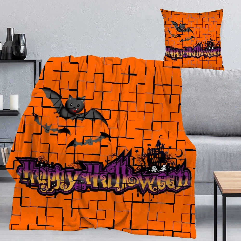 Halloween Blanket with Pillow Case,, Blanket for Living Room Bedroom Home Decor Blanket Blanket Party Supplies,#037,32x48''