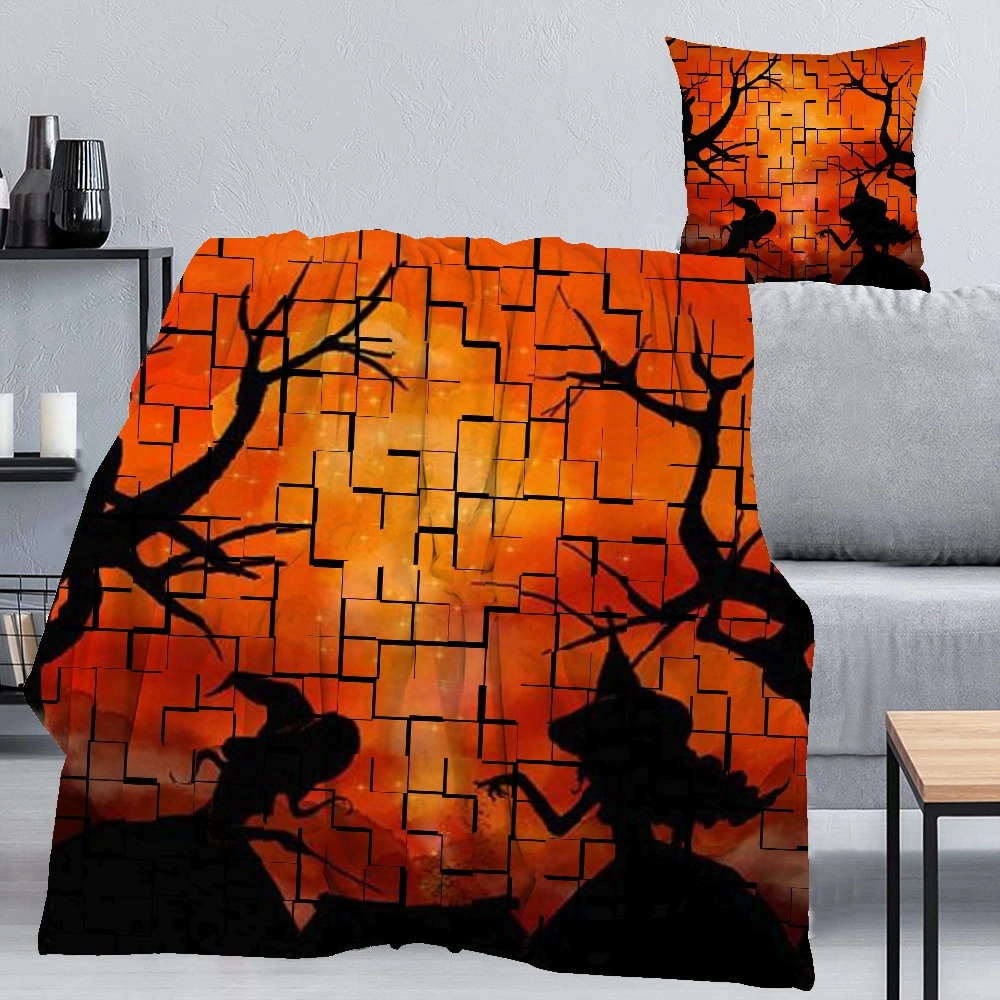 Halloween Blanket with Pillow Case,, Halloween Blanket for Bedroom Hippie Room Decor,#049,32x48''