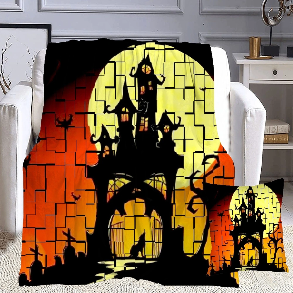 Halloween Blanket with Pillow Case,, Halloween Blanket for Bedroom Living Room Dorm Party Decorations,#063,32x48''