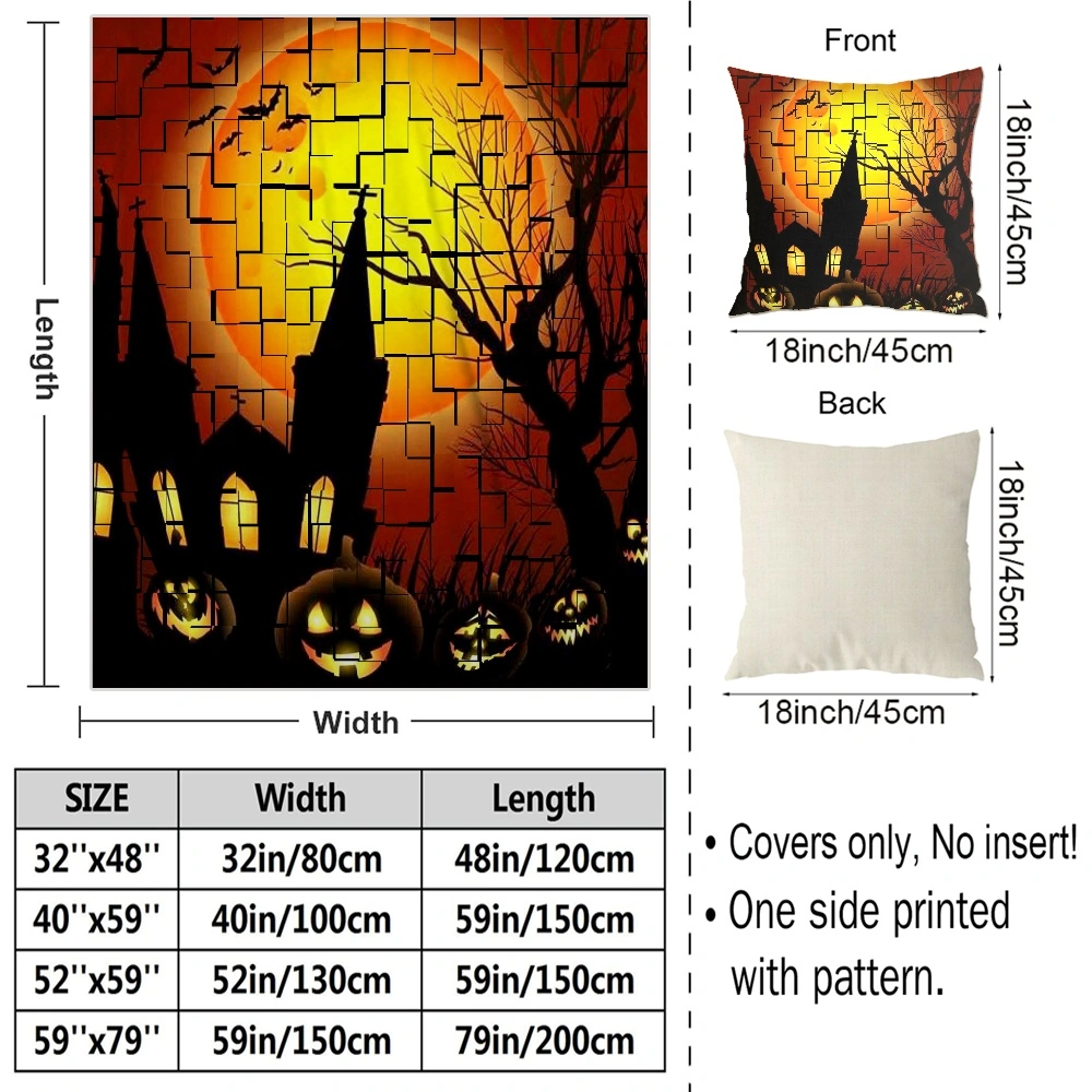 Halloween Blanket with Pillow Case,, Halloween Blanket for Bedroom Living Room Dorm Party Decorations,#065,32x48''