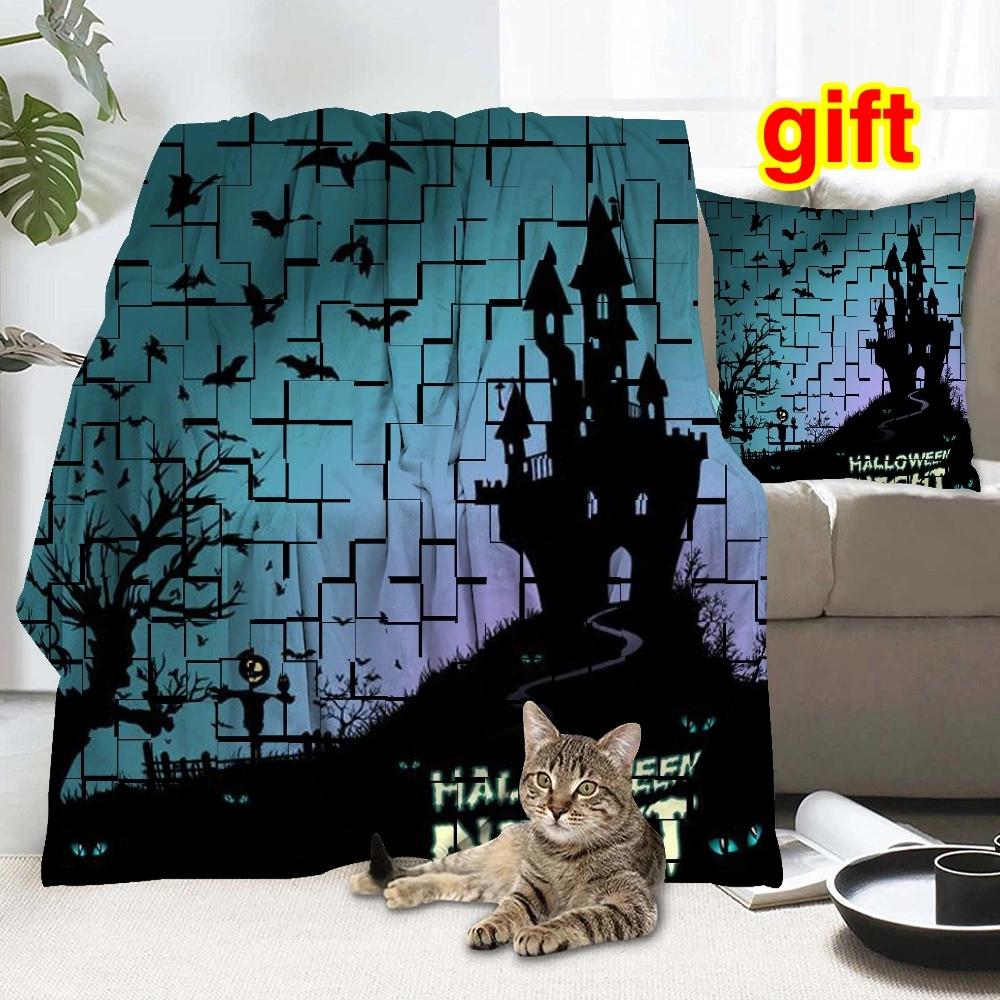 Halloween Blanket with Pillow Case,, Halloween Blanket for Bedroom Scary Goth Cemetery Blanket,#081,32x48''