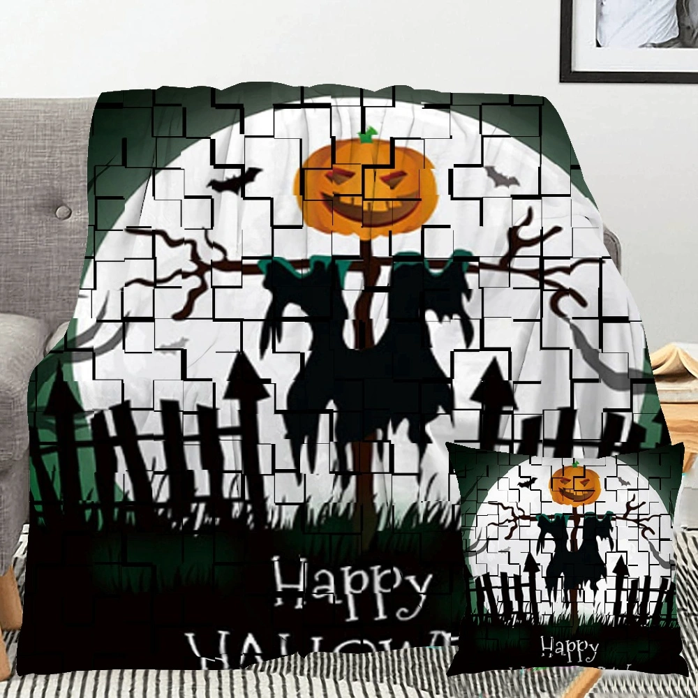 Halloween Blanket with Pillow Case,, Halloween Blanket for Bedroom Scary Goth Cemetery Blanket,#084,32x48''