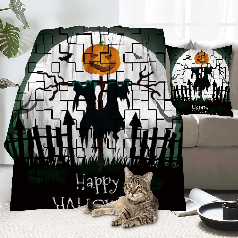 Halloween Blanket with Pillow Case,, Halloween Blanket for Bedroom Scary Goth Cemetery Blanket,#084,32x48''