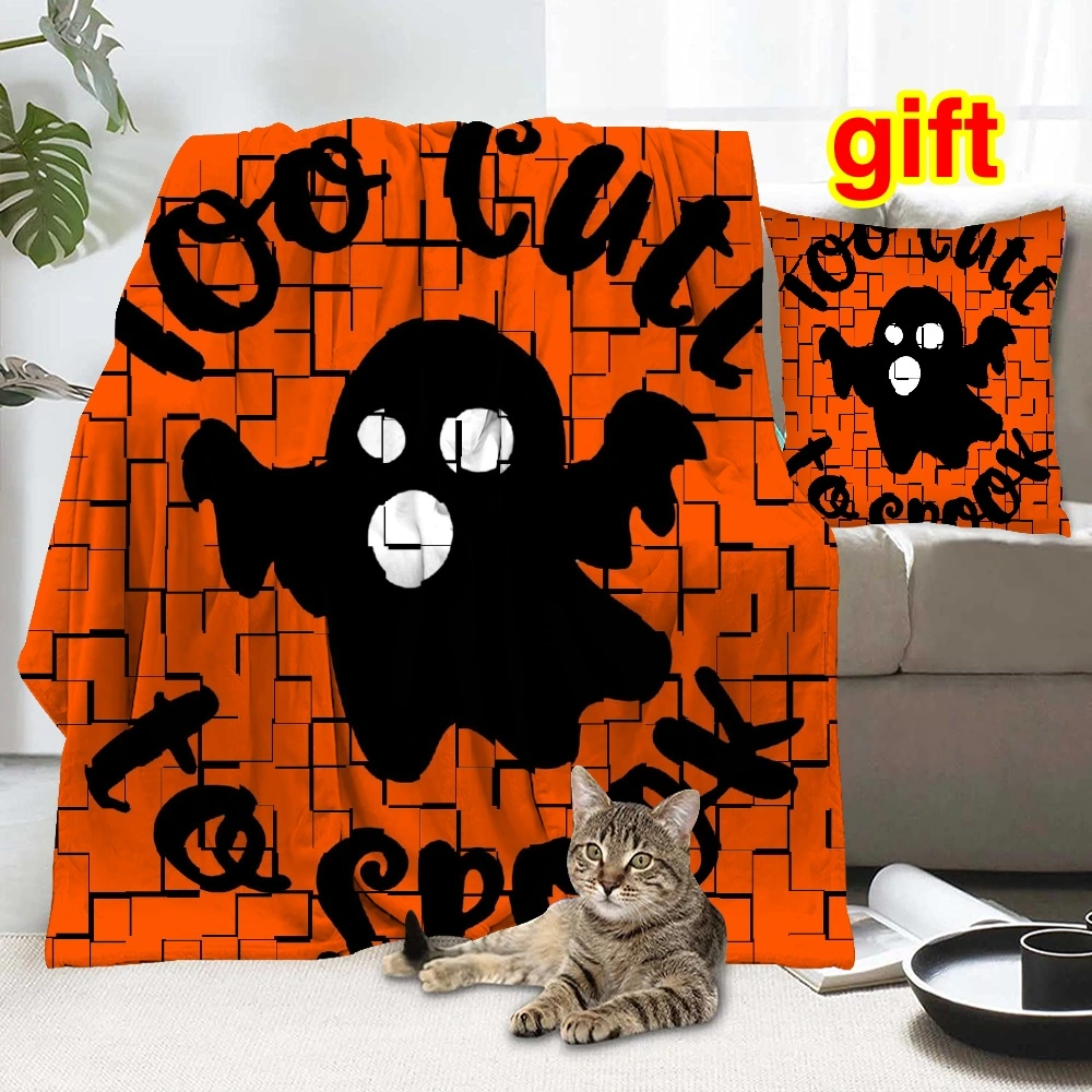 Halloween Blanket with Pillow Case,, Horror Skeleton Cemetery Pumpkin Lantern Misty Dead Halloween Blanket for Bedroom College Dorm Decor,#114,32x48''