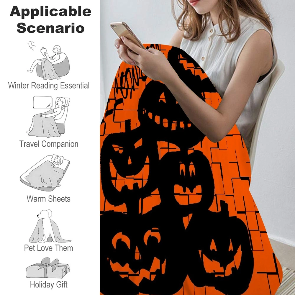 Halloween Blanket with Pillow Case,, Horror Skeleton Cemetery Pumpkin Lantern Misty Dead Halloween Blanket for Bedroom College Dorm Decor,#112,32x48''