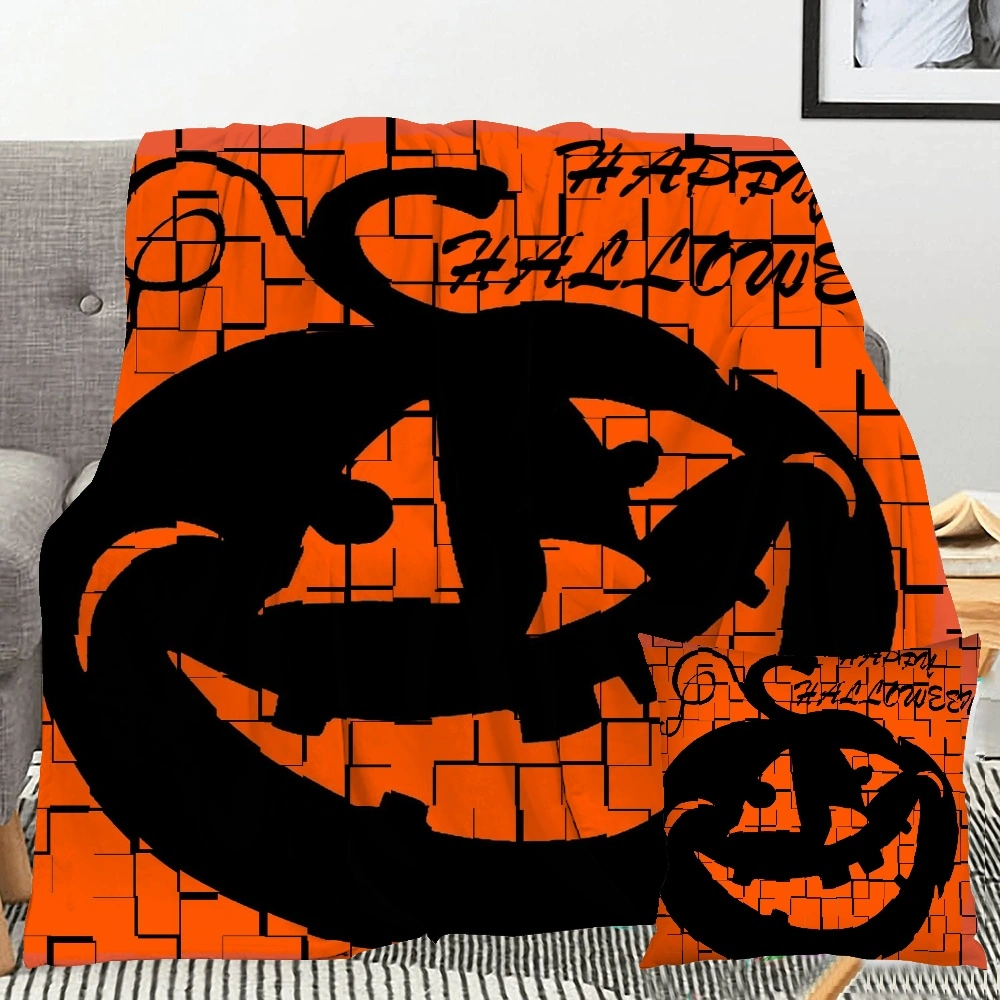 Halloween Blanket with Pillow Case,, Horror Skeleton Cemetery Pumpkin Lantern Misty Dead Halloween Blanket for Bedroom College Dorm Decor,#113,32x48''