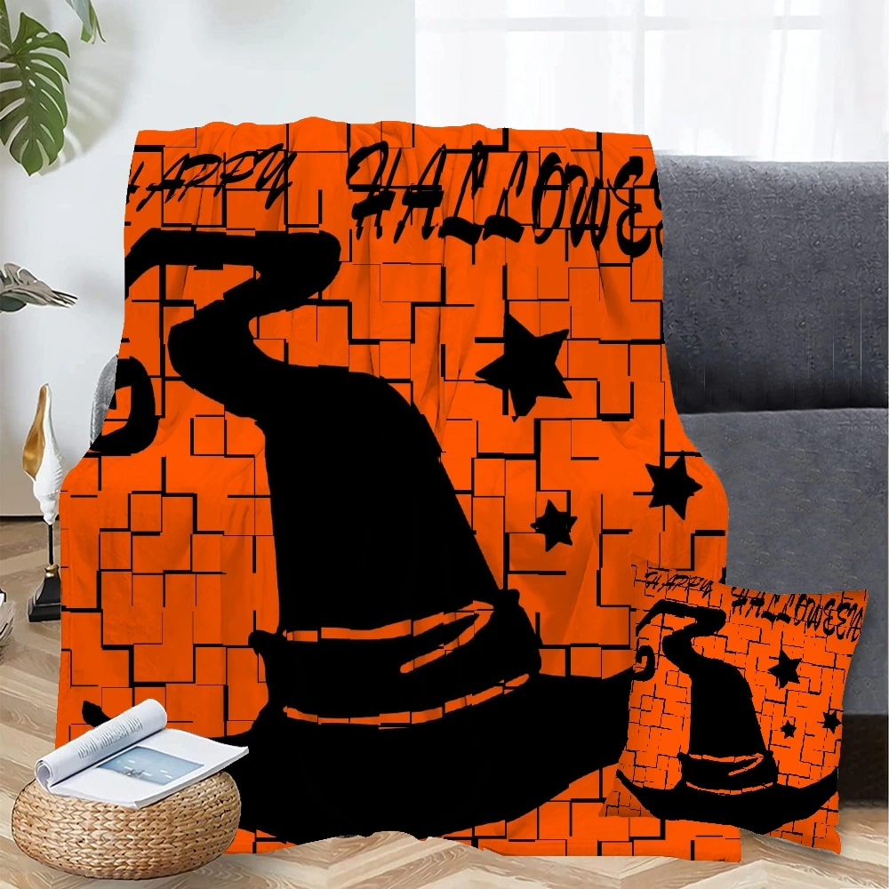 Halloween Blanket with Pillow Case,, Horror Skeleton Cemetery Pumpkin Lantern Misty Dead Halloween Blanket for Bedroom College Dorm Decor,#117,32x48''