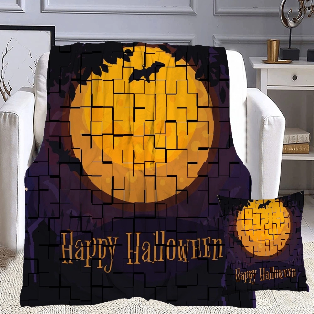 Halloween Blanket with Pillow Case,, Horror Skeleton Cemetery Pumpkin Lantern Misty Dead Halloween Blanket for Bedroom, Living Room Dorm,#128,32x48''