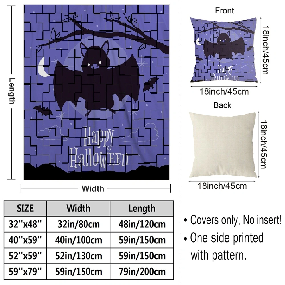 Halloween Blanket with Pillow Case,, Horror Skeleton Cemetery Pumpkin Lantern Misty Dead Halloween Blanket for Living Room Bedroom Aesthetic Decor,#138,32x48''