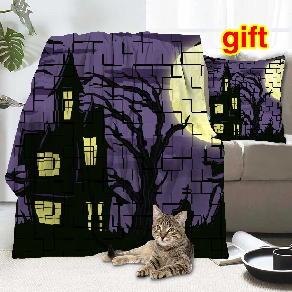 Halloween Blanket with Pillow Case,, Vintage Skeleton Magic Ouija Board Blanket for Bedroom Home Dorm Halloween Decor,#149,32x48''