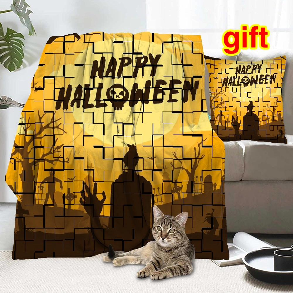 Halloween Blanket with Pillow Case,, Vintage Skeleton Magic Ouija Board Blanket for Bedroom Home Dorm Halloween Decor,#149,32x48''