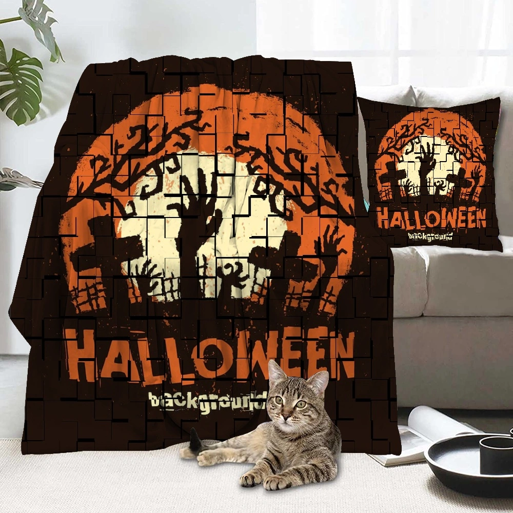 Halloween Blanket with Pillow Case,, Vintage Skeleton Magic Ouija Board Blanket for Dorm Room Decor,#158,32x48''