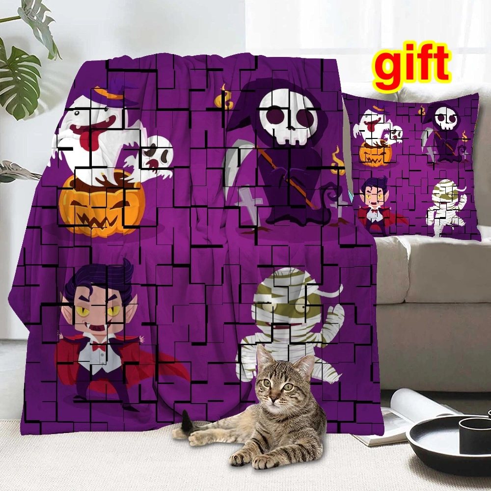 Halloween Blanket with Pillow Case,Anime Blanket for Bedroom Skulls Hugging Lovers Music Skeleton Dark Decor,#183,32x48''