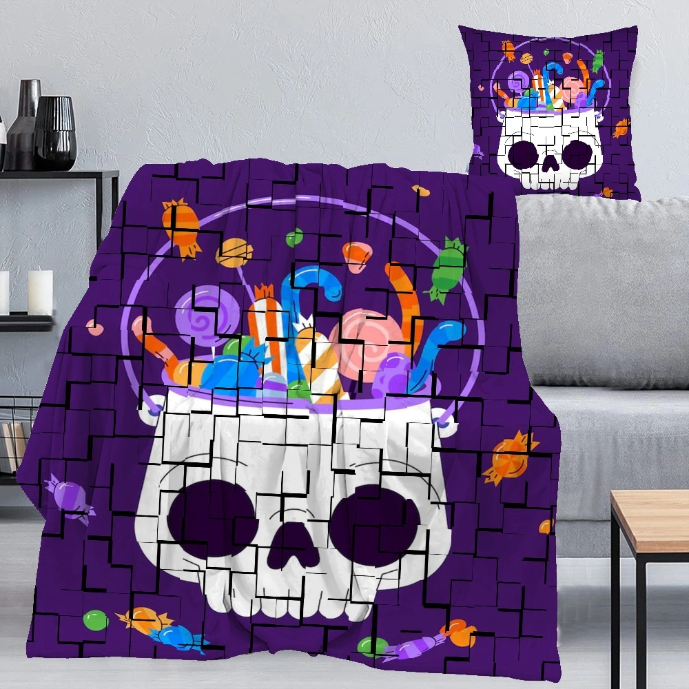 Halloween Blanket with Pillow Case,Anime Blanket for Bedroom Skulls Hugging Lovers Music Skeleton Dark Decor,#187,32x48''