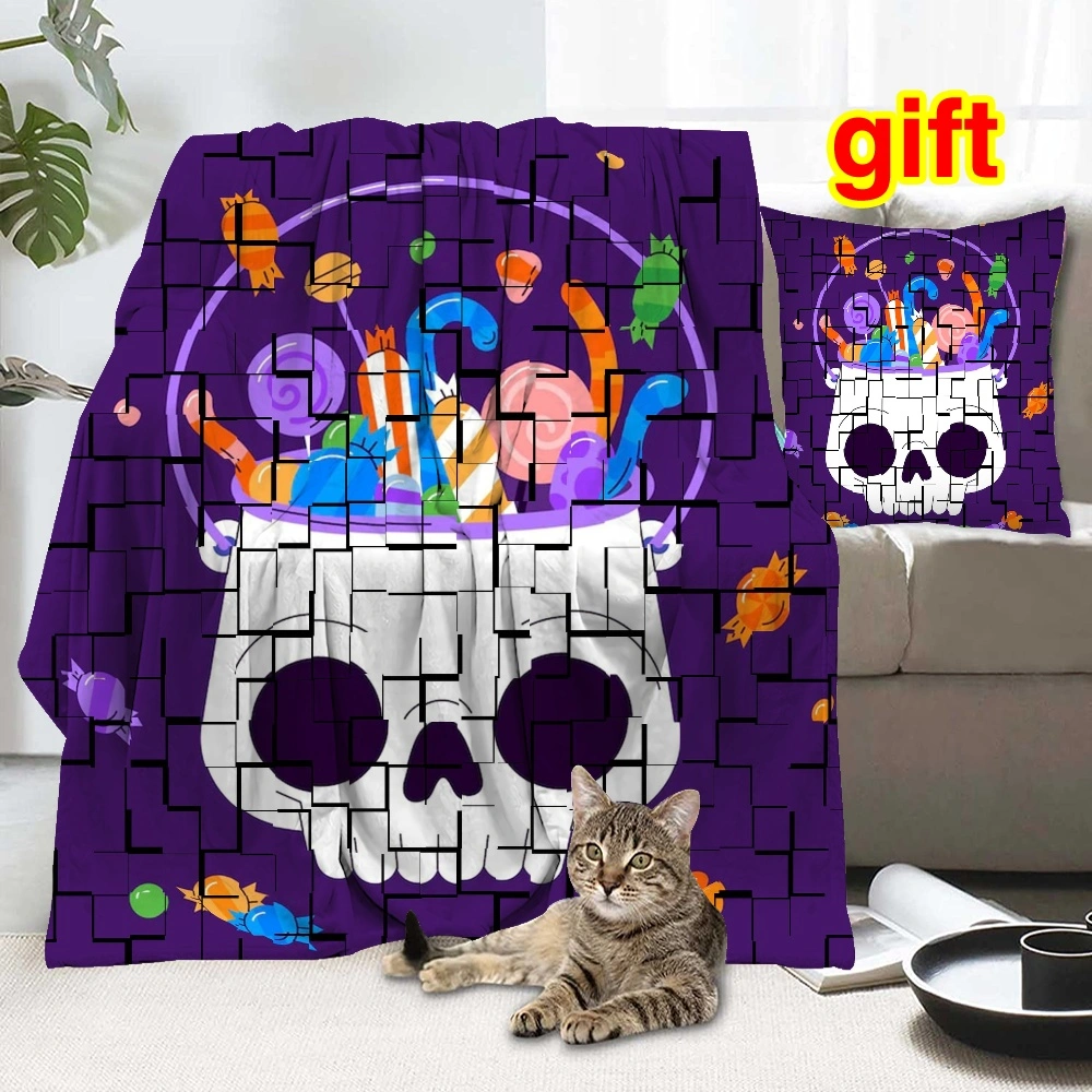 Halloween Blanket with Pillow Case,Anime Blanket for Bedroom Skulls Hugging Lovers Music Skeleton Dark Decor,#189,32x48''