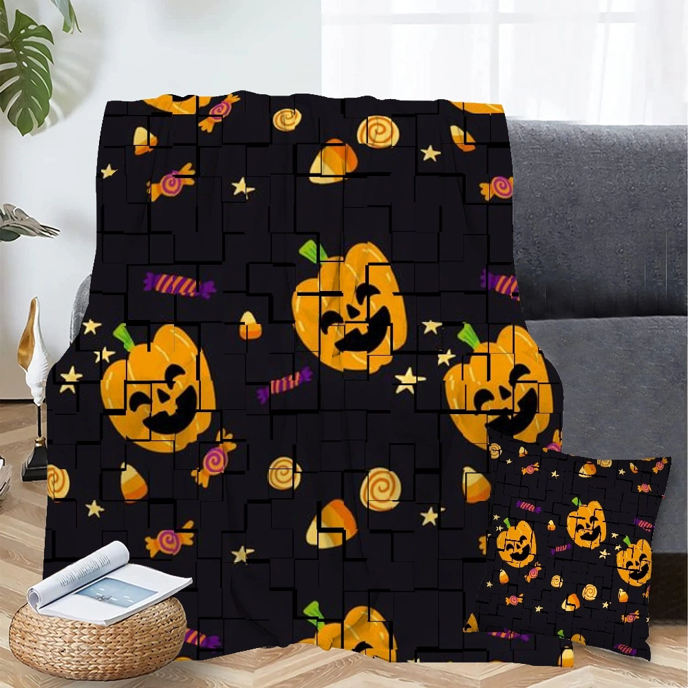 Halloween Blanket with Pillow Case,Autumn Thanksgiving Pumpkin Maple Leaves Sunflower Blanket for Bedroom Scary Goth Cemetery Blanket,#220,32x48''