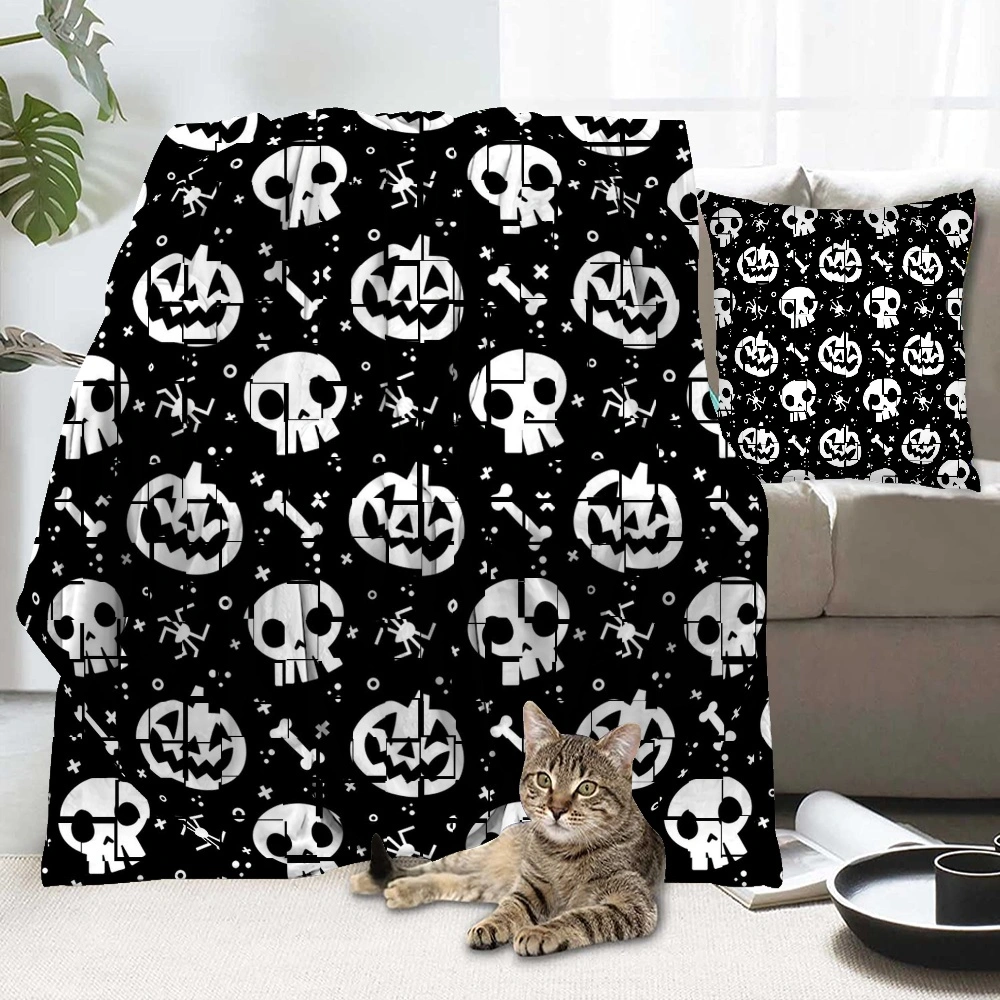 Halloween Blanket with Pillow Case,Autumn Thanksgiving Pumpkin Maple Leaves Sunflower Blanket for Living Room Dorm,#226,32x48''