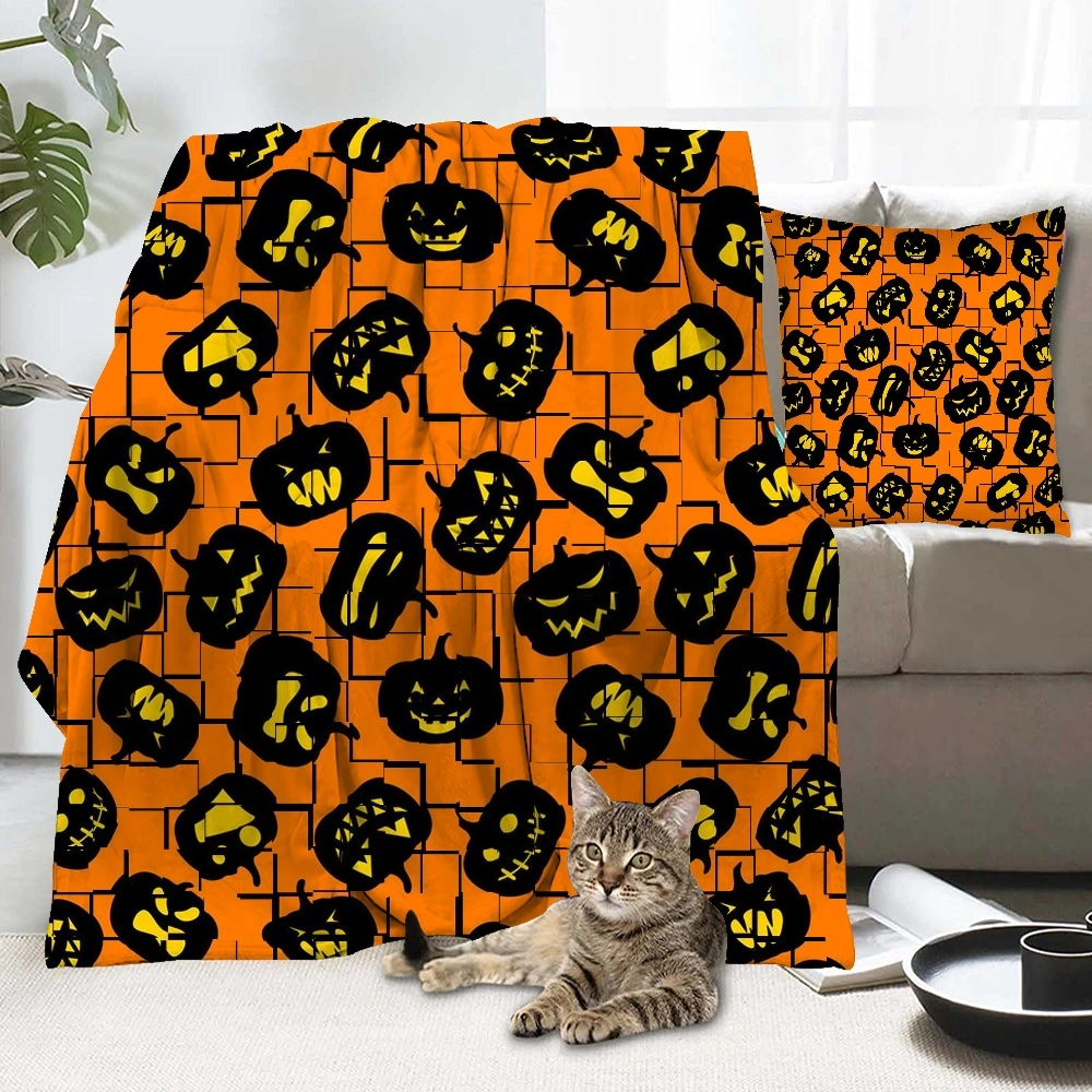 Halloween Blanket with Pillow Case,Autumn Thanksgiving Pumpkin Maple Leaves Sunflower Blanket for Living Room Dorm,#230,32x48''