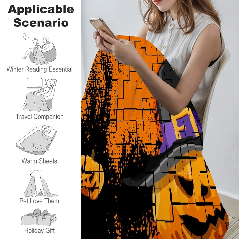 Halloween Blanket with Pillow Case,Bat Blanket for Indoor Outdoor Kitchen Home Decoration Curtain Balcony Partition Halloween theme Blue,#261,32x48''