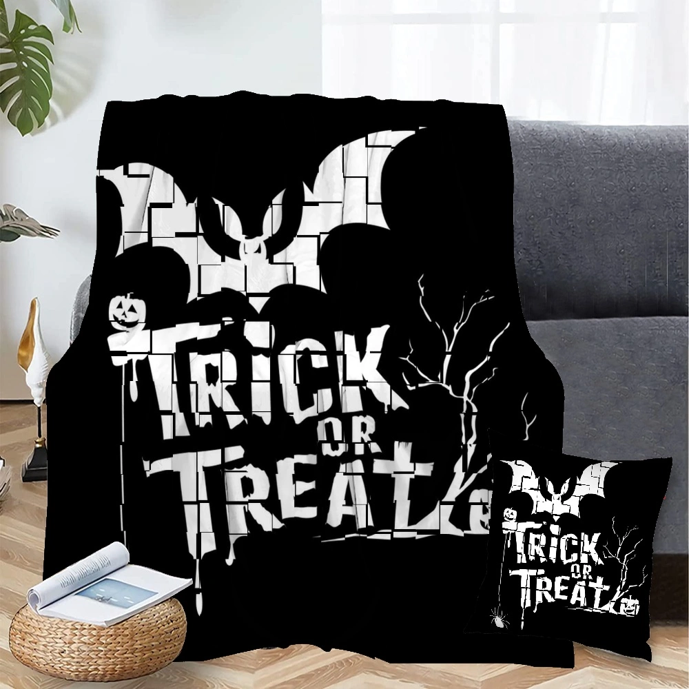 Halloween Blanket with Pillow Case,Bat Skull Blanket for Bedroom Living Room College Dorm Halloween Decor Decorative Blanket,#284,32x48''