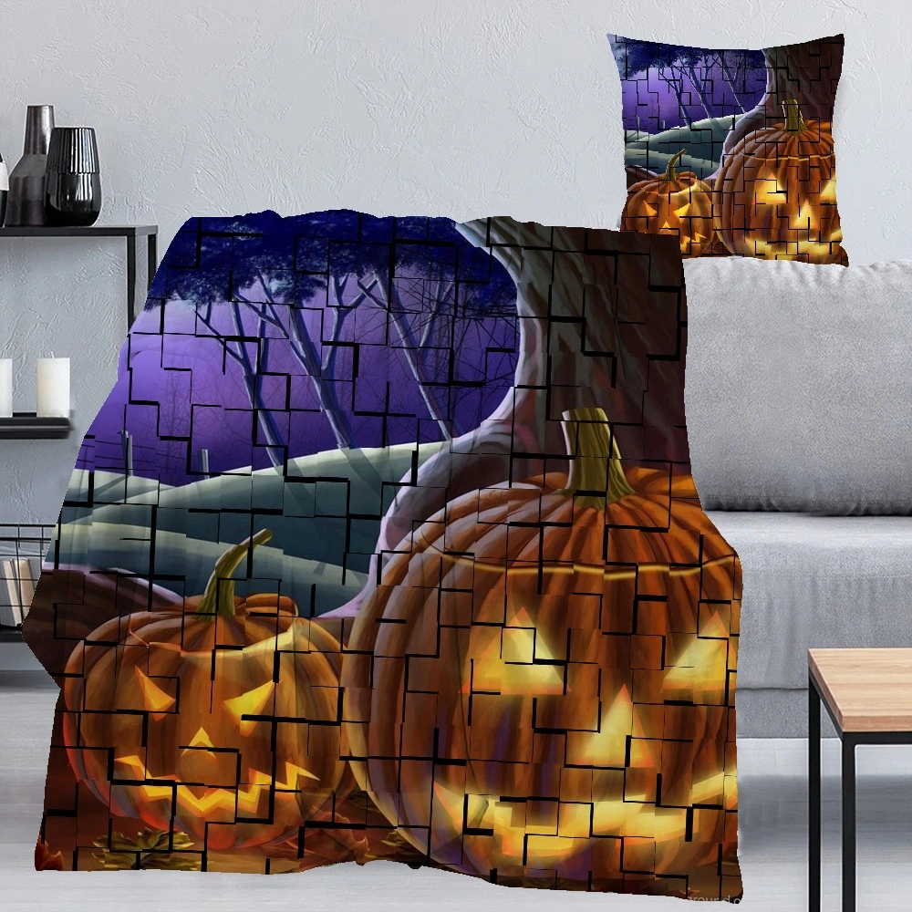 Halloween Blanket with Pillow Case,Bat Skull Blanket for Bedroom Living Room College Dorm Halloween Decor Decorative Blanket,#286,32x48''