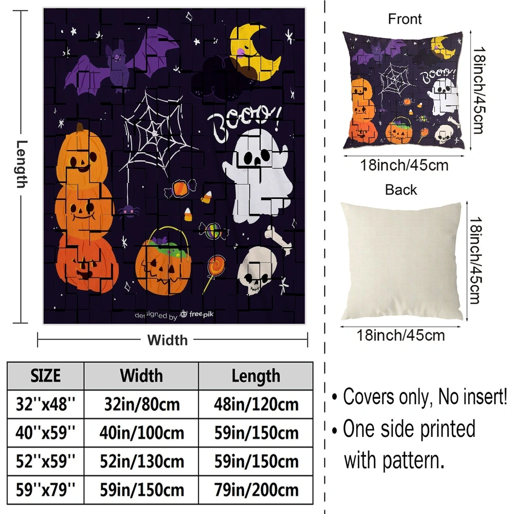 Halloween Blanket with Pillow Case,Bat Skull Blanket for Kids Bedroom Living Dining Room Party,#294,32x48''