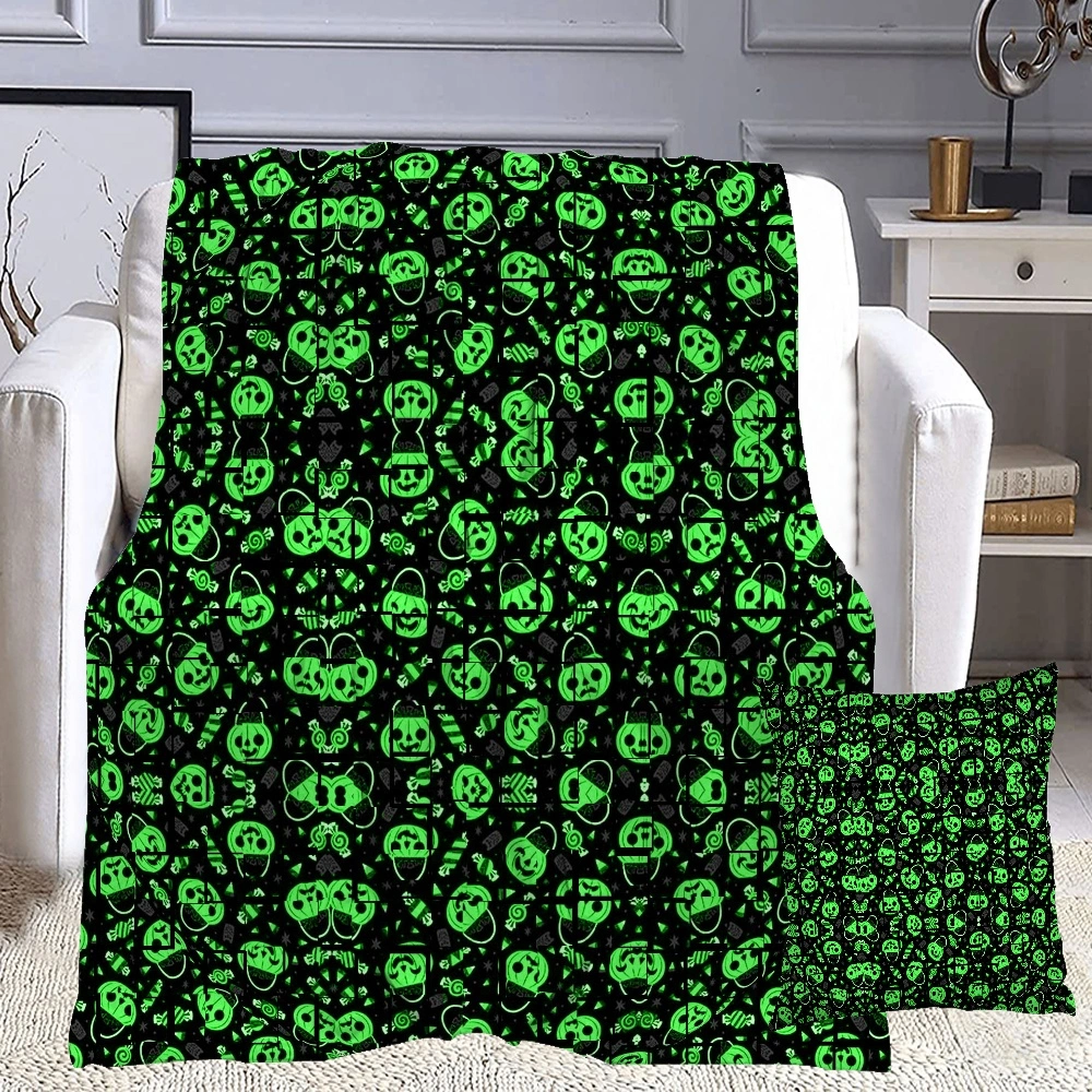 Halloween Blanket with Pillow Case,Bat Skull Blanket for Kids Bedroom Living Dining Room Party,#298,32x48''