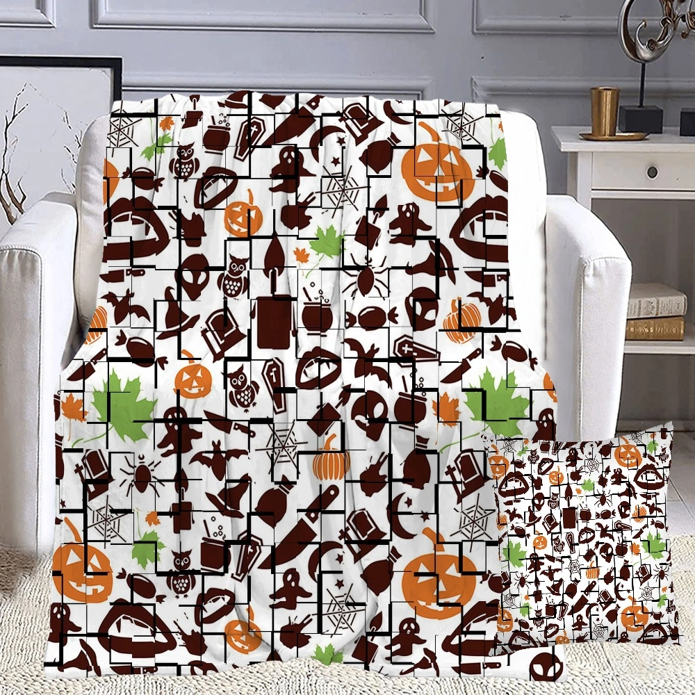 Halloween Blanket with Pillow Case,Bat Tomb Blanket for Indoor Outdoor Kitchen Home Decoration Curtain Balcony Partition Halloween theme Blue,#325,32x48''