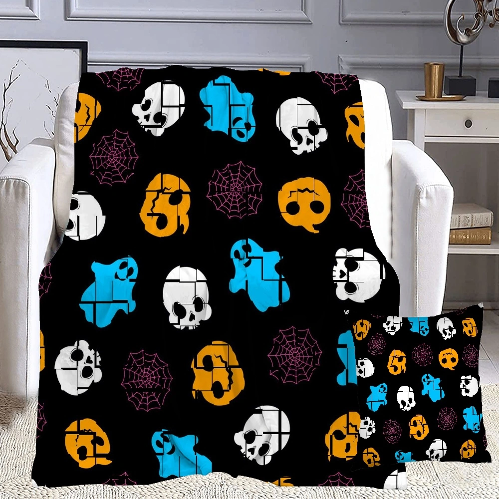 Halloween Blanket with Pillow Case,Bat Tomb Blanket for Indoor Outdoor Kitchen Home Decoration Curtain Balcony Partition Halloween theme Blue,#329,32x48''